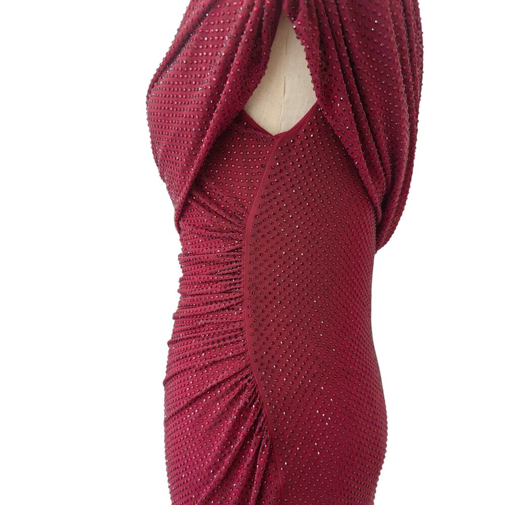 Self-Portrait Burgundy Rhinestone Drape Midi Dress US 6 - Picture 10 of 12